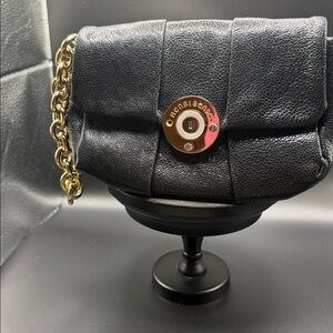 Henri Bendel Black Clutch with Gold Accents